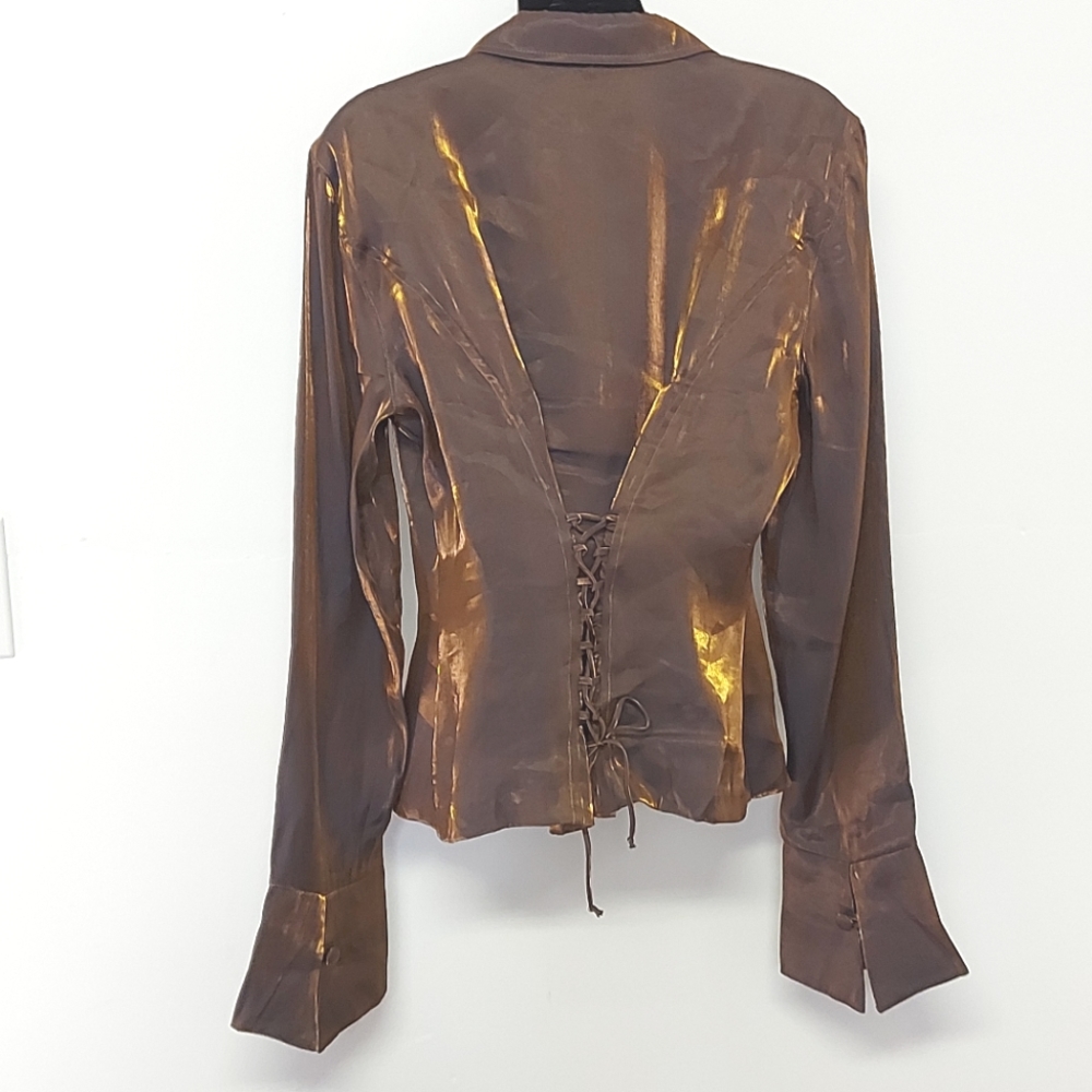 Oblique Brand Bronze Blouse with Laced Back, Size 12 - Picture 2 of 16